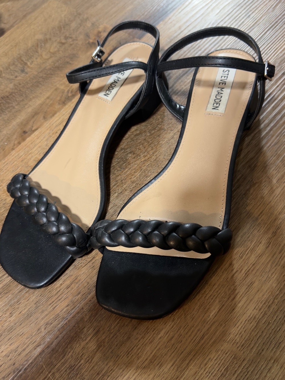 Steve Madden Black Braided Strap Ankle-Sling Sandals